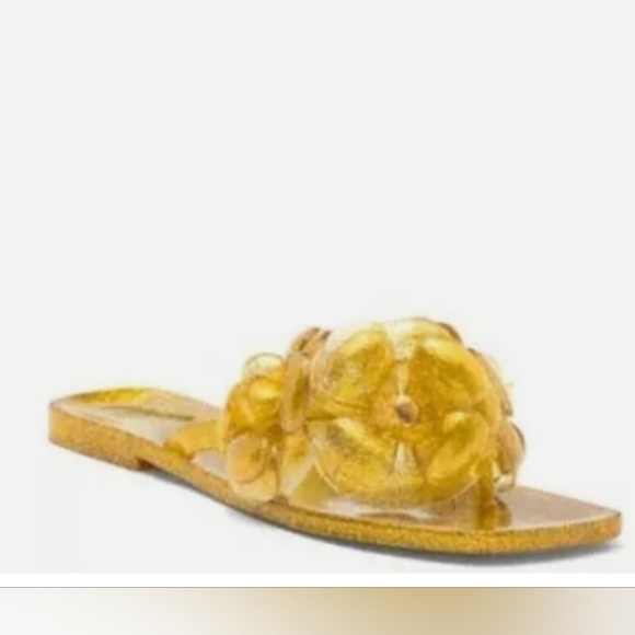 Shoes - JEFFREY CAMPBELL Fleuris JellyFlip Flop In Gold Glitter SZ-8 NWT